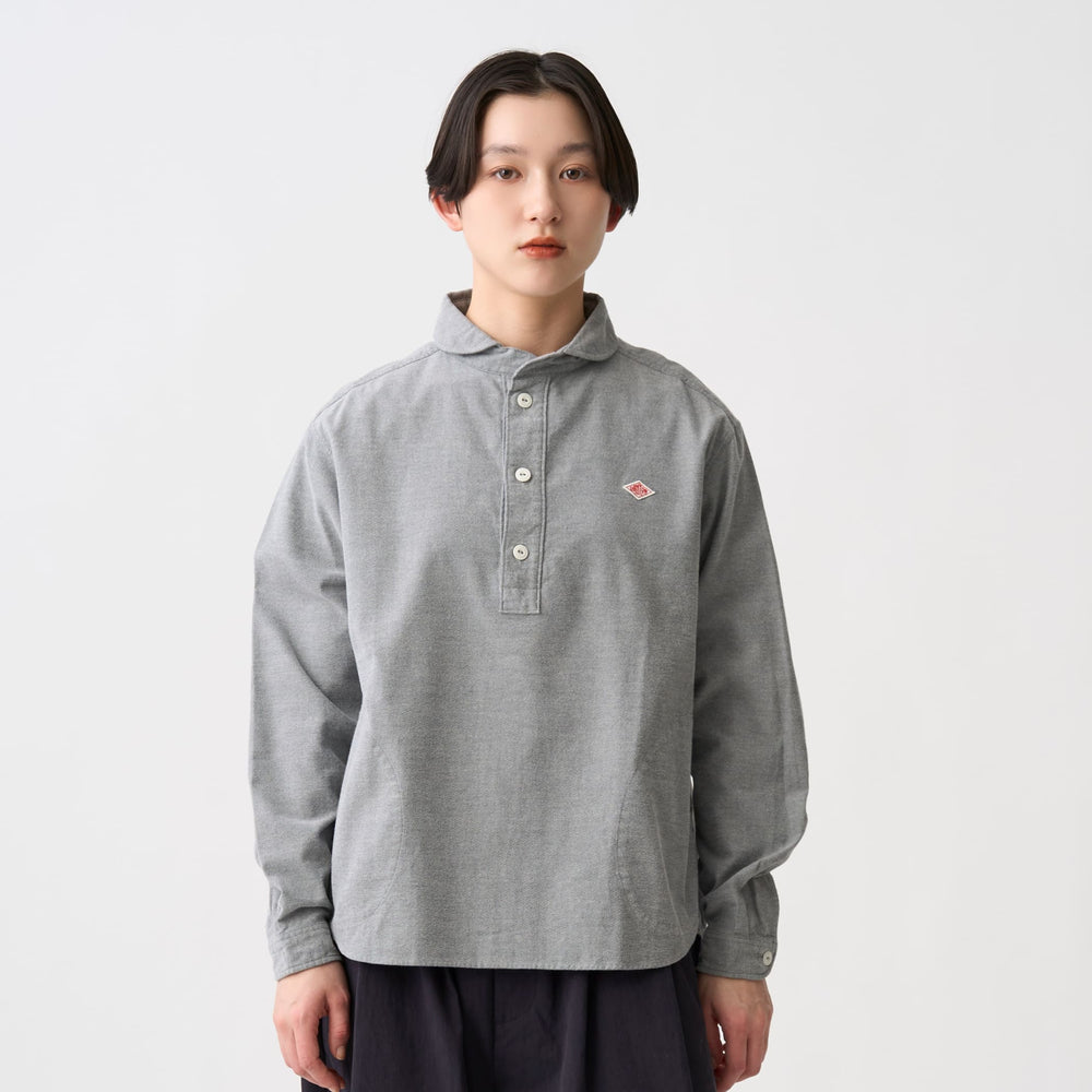 Women's Cotton Flannel Round Collar Pullover Shirt