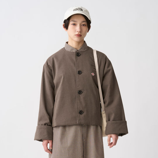 Women's Wool Like Insulation Collarless Wide Jacket