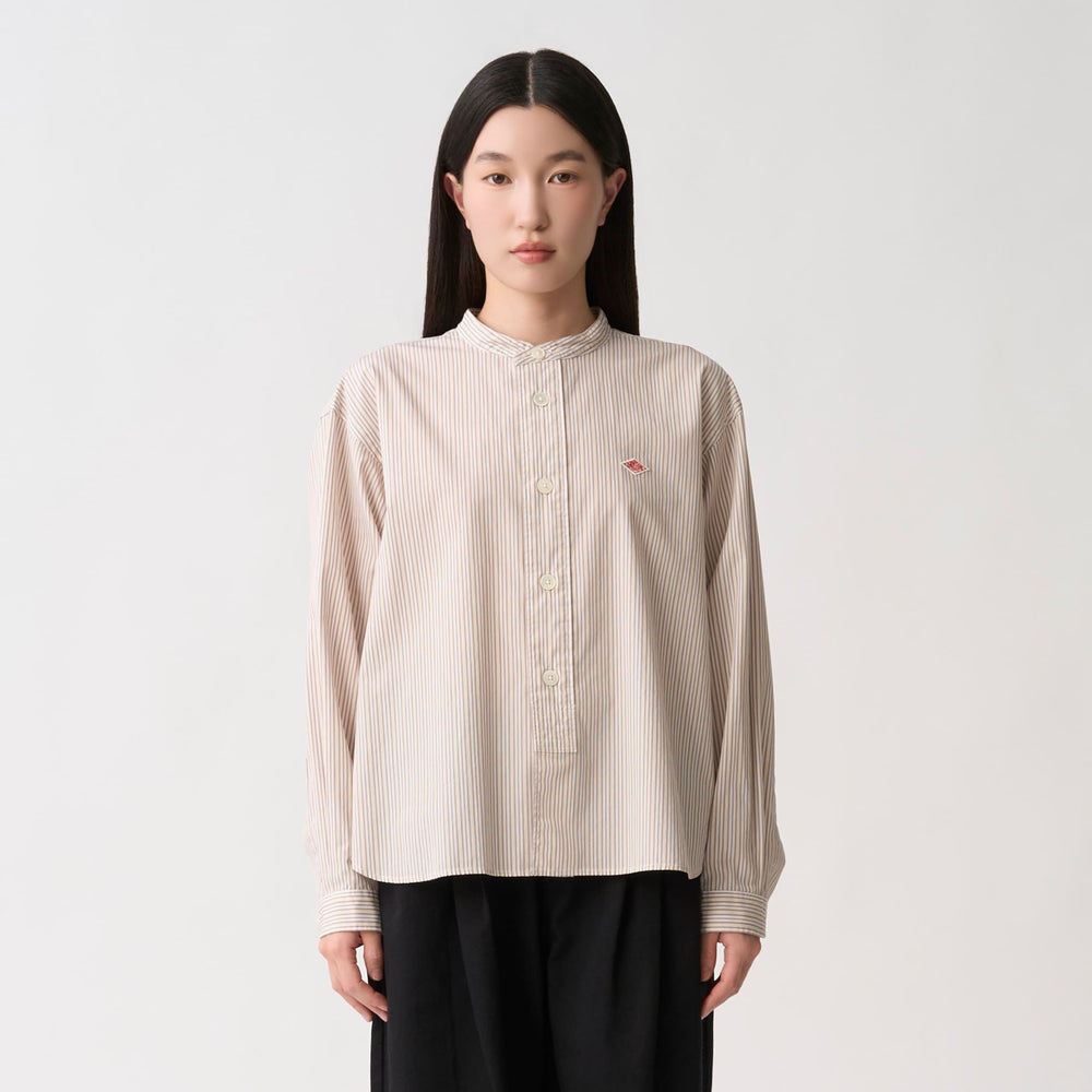 Women's Cotton Poplin Band Collar Shirt
