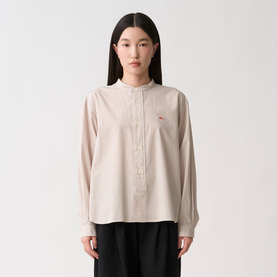 Women's Cotton Poplin Band Collar Shirt