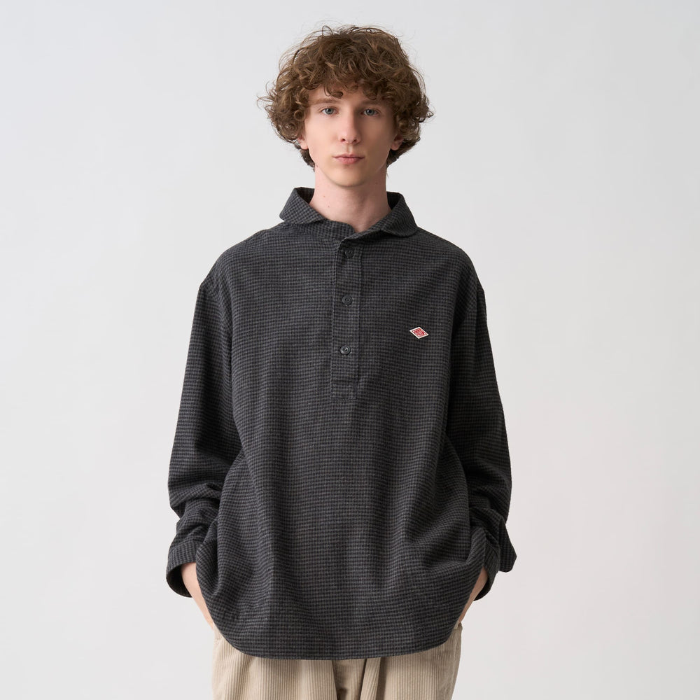 Men's Flannel Round Collar Pullover Shirt - Check