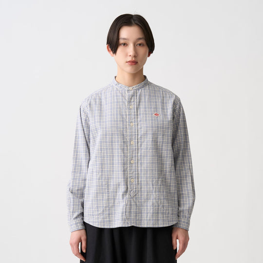 Women's Brushed Twill Band Collar Shirt - Check