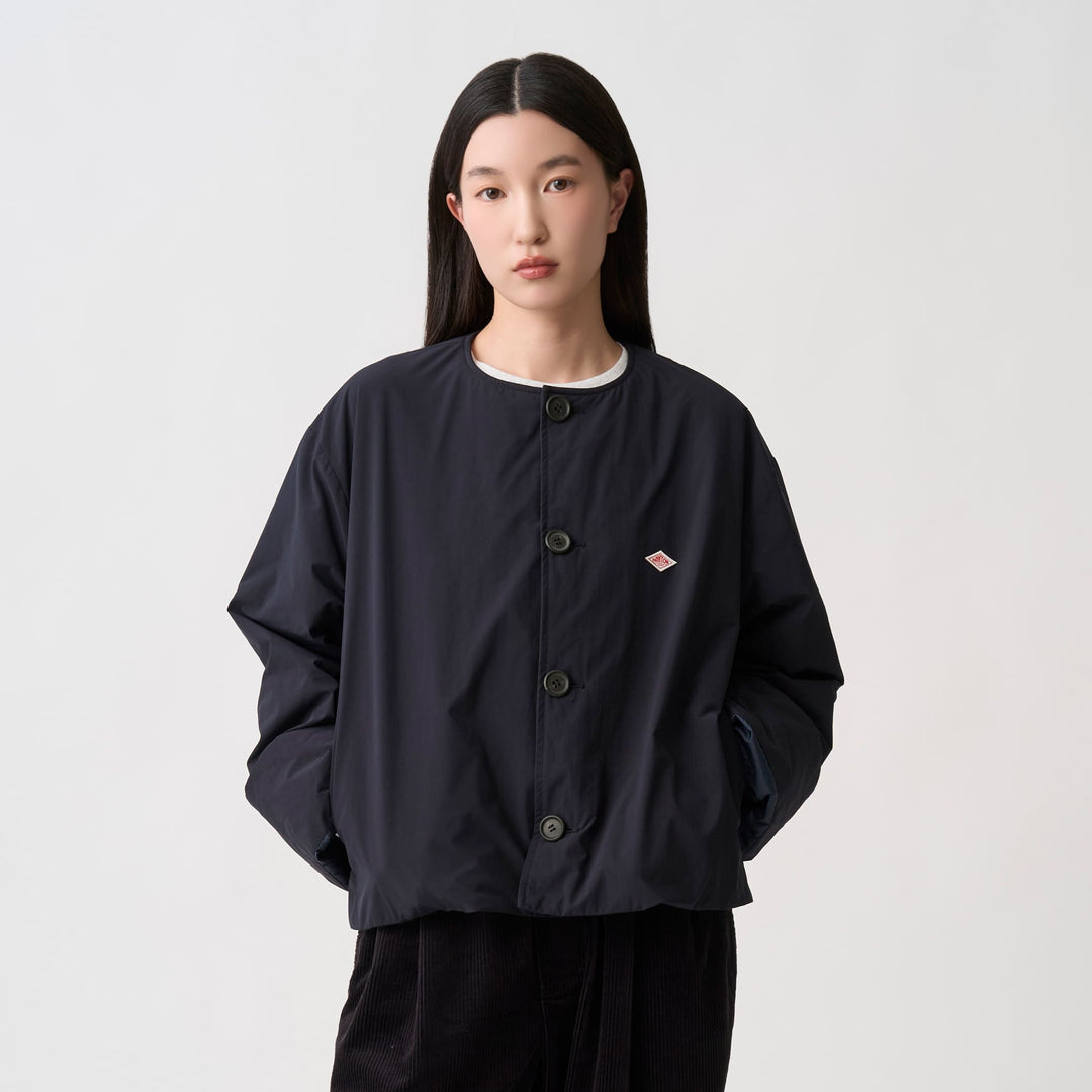 Women's Peach Taffeta Insulation Collarless Wide Jacket