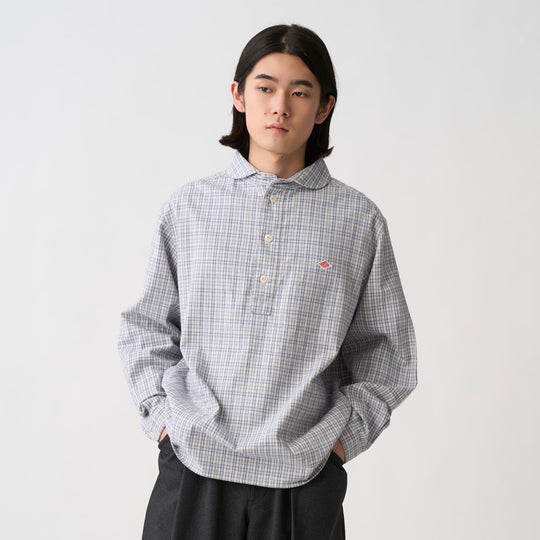 Men's Brushed Twill Round Collar Pullover Shirt - Check
