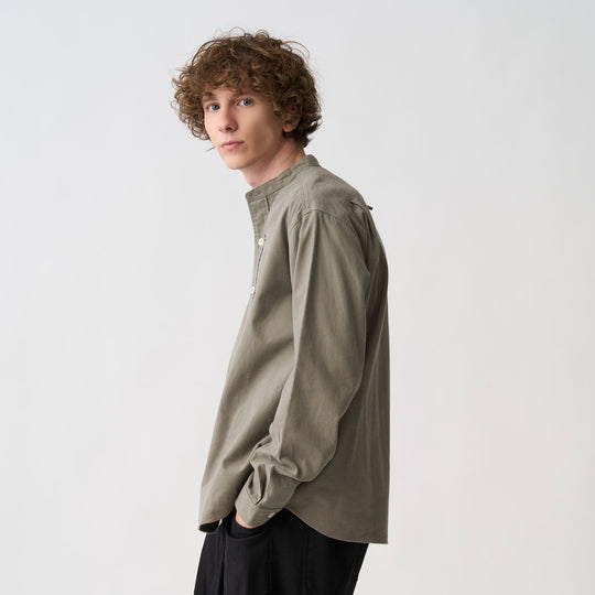 Men's Cotton Flannel Band Collar Shirt