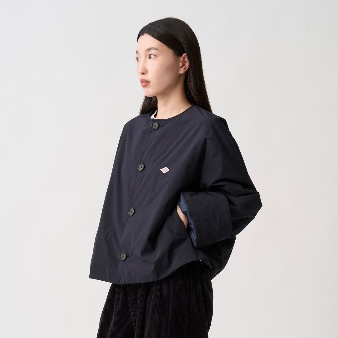 Women's Peach Taffeta Insulation Collarless Wide Jacket