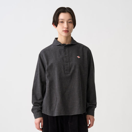Women's Flannel Round Collar Pullover Shirt - Check
