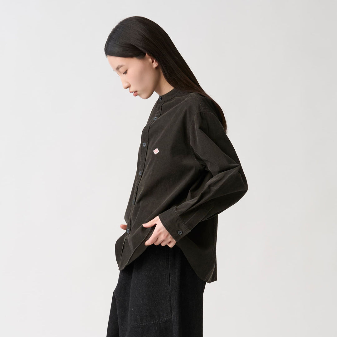 Women's Corduroy Band Collar Shirt