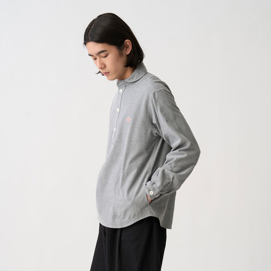Men's Cotton Flannel Round Collar Pullover Shirt