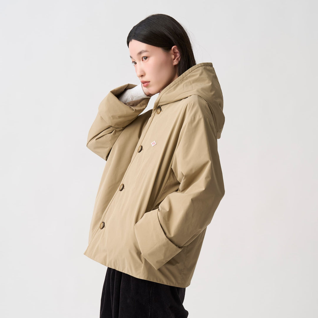 Women's Peach Taffeta Insulation Hooded Wide Jacket
