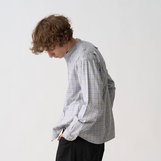 Men's Brushed Twill Band Collar Shirt - Check