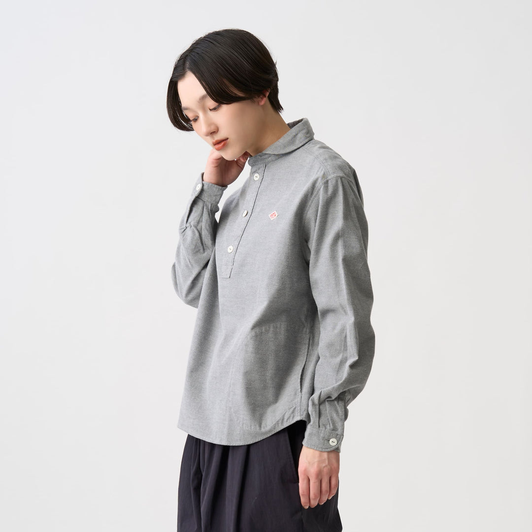 Women's Cotton Flannel Round Collar Pullover Shirt