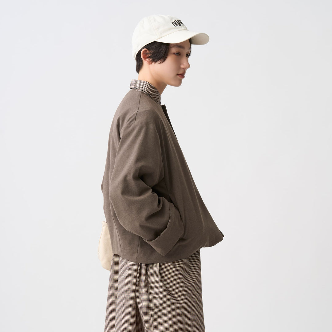 Women's Wool Like Insulation Collarless Wide Jacket