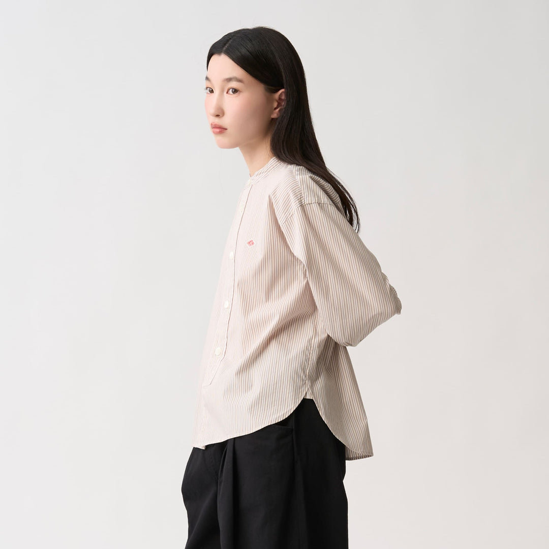 Women's Cotton Poplin Band Collar Shirt
