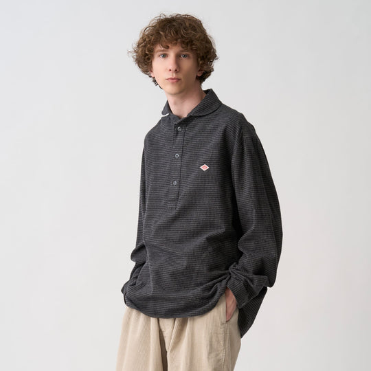 Men's Flannel Round Collar Pullover Shirt - Check