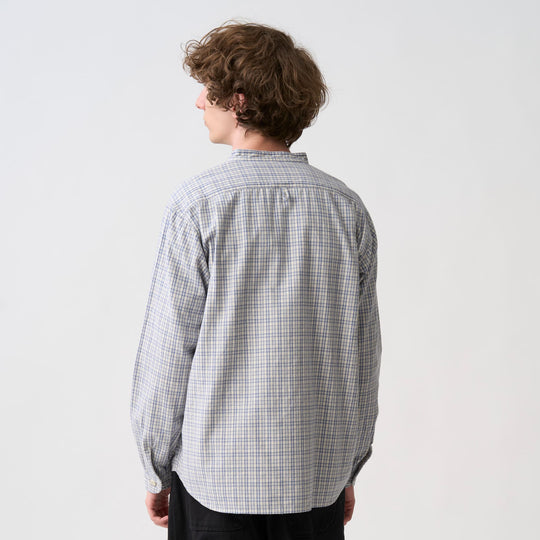 Men's Brushed Twill Band Collar Shirt - Check