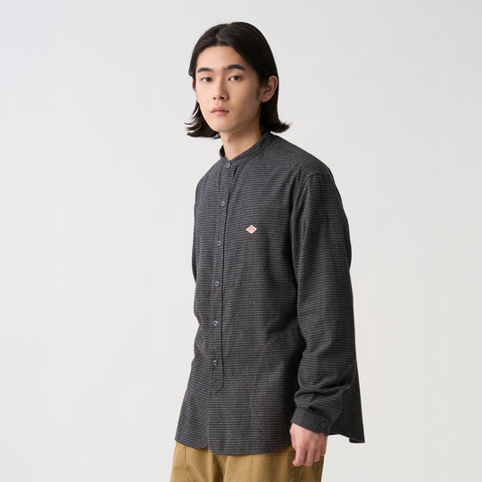 Men's Flannel Band Collar Shirt - Check
