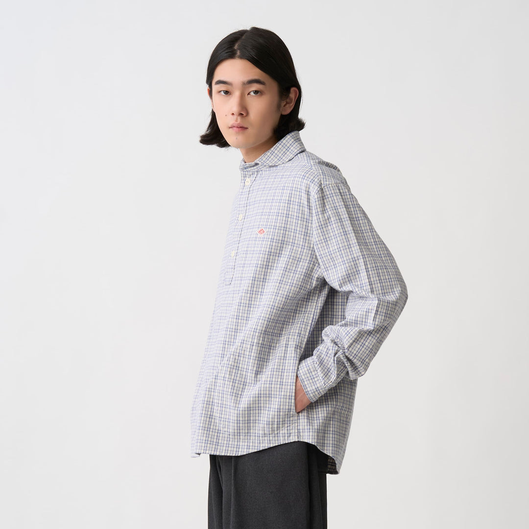 Men's Brushed Twill Round Collar Pullover Shirt - Check