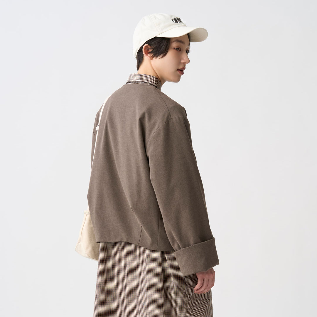 Women's Wool Like Insulation Collarless Wide Jacket