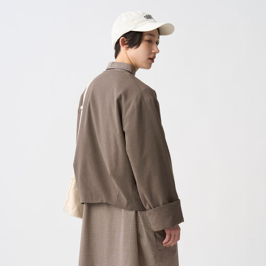 Women's Wool Like Insulation Collarless Wide Jacket
