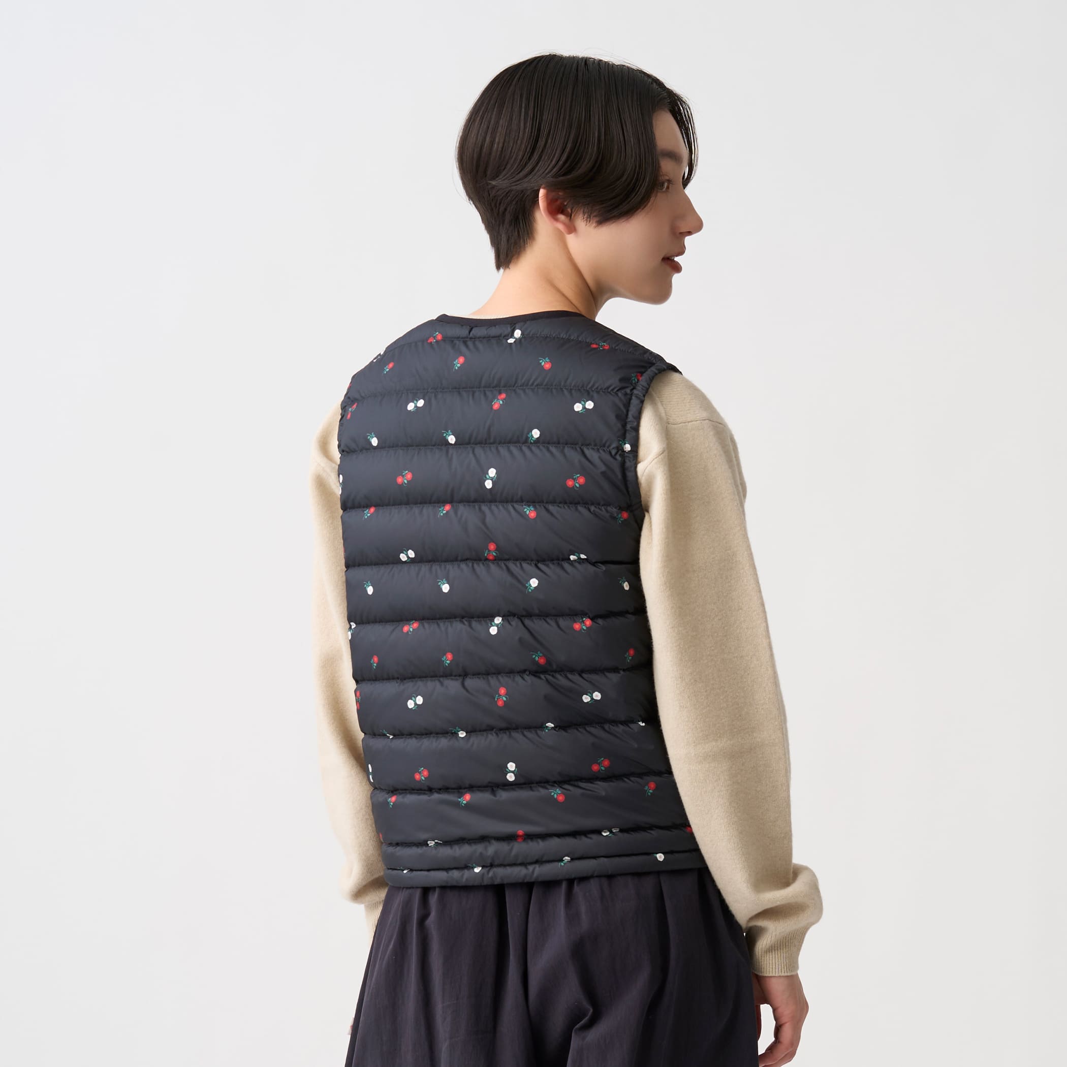 Women's Crewneck Inner Down Vest - Flower Print – DANTON