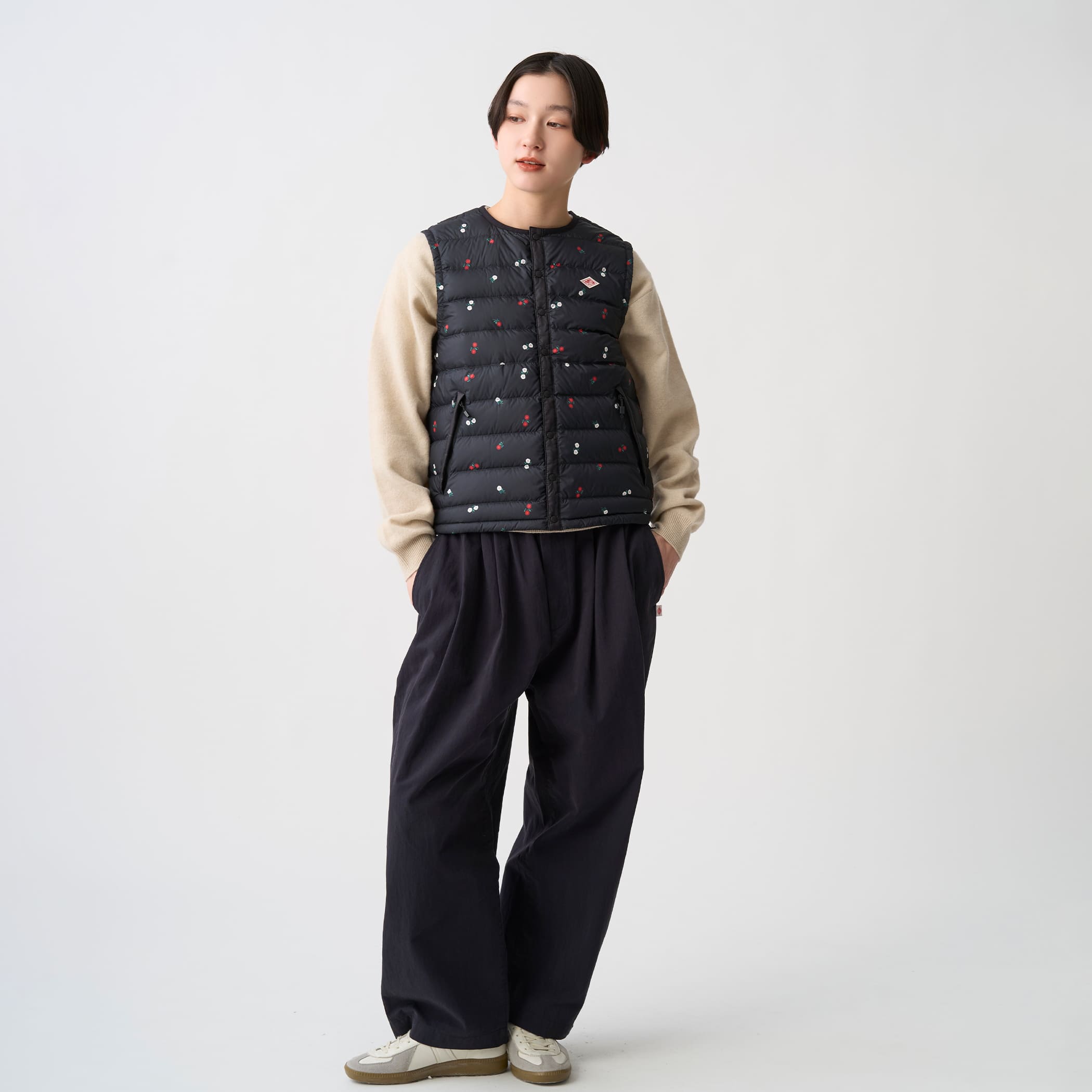 Women's Crewneck Inner Down Vest - Flower Print – DANTON