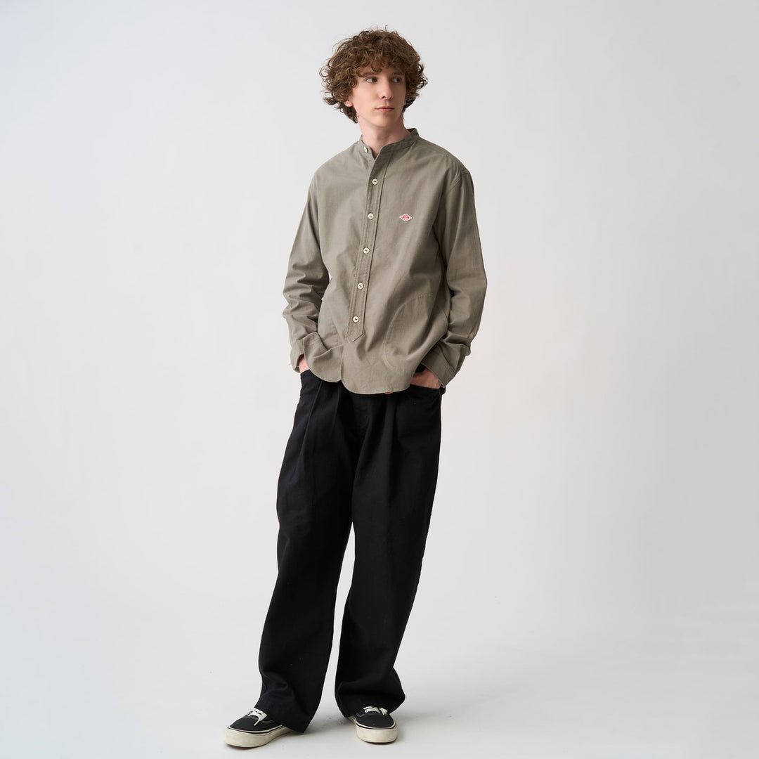 Men's Cotton Flannel Band Collar Shirt