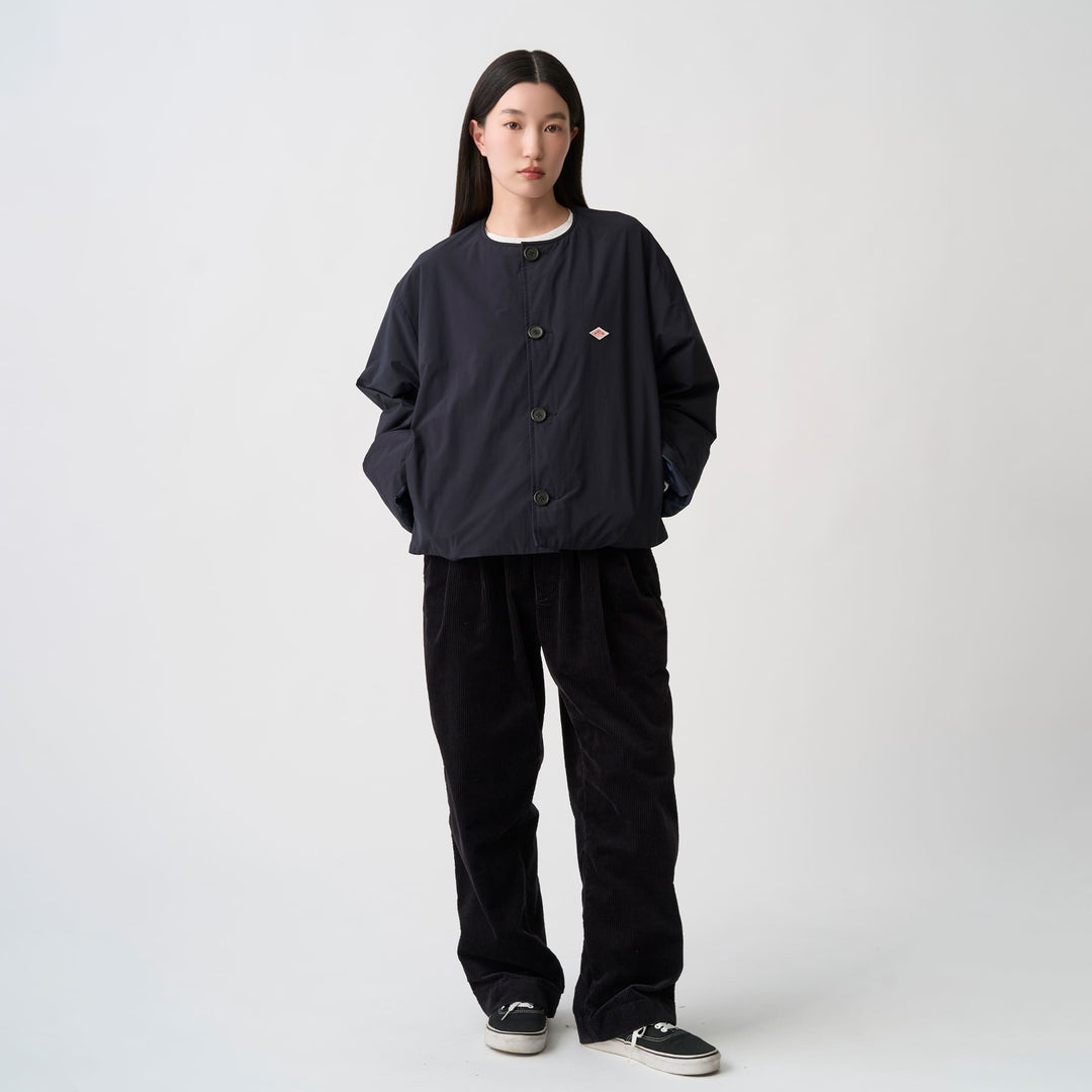 Women's Peach Taffeta Insulation Collarless Wide Jacket