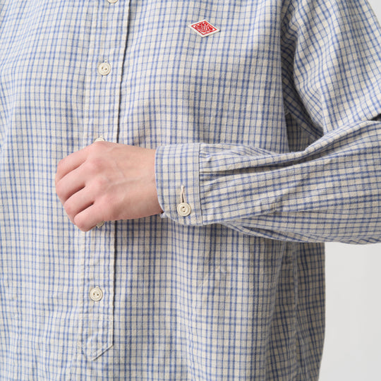 Women's Brushed Twill Band Collar Shirt - Check