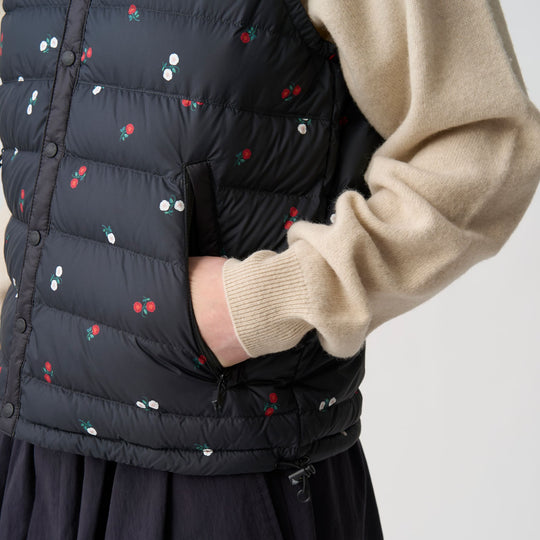 Women's Crewneck Inner Down Vest - Flower Print