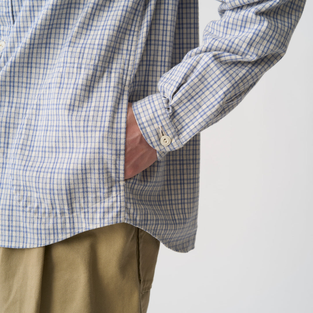 Men's Brushed Twill Band Collar Shirt - Check