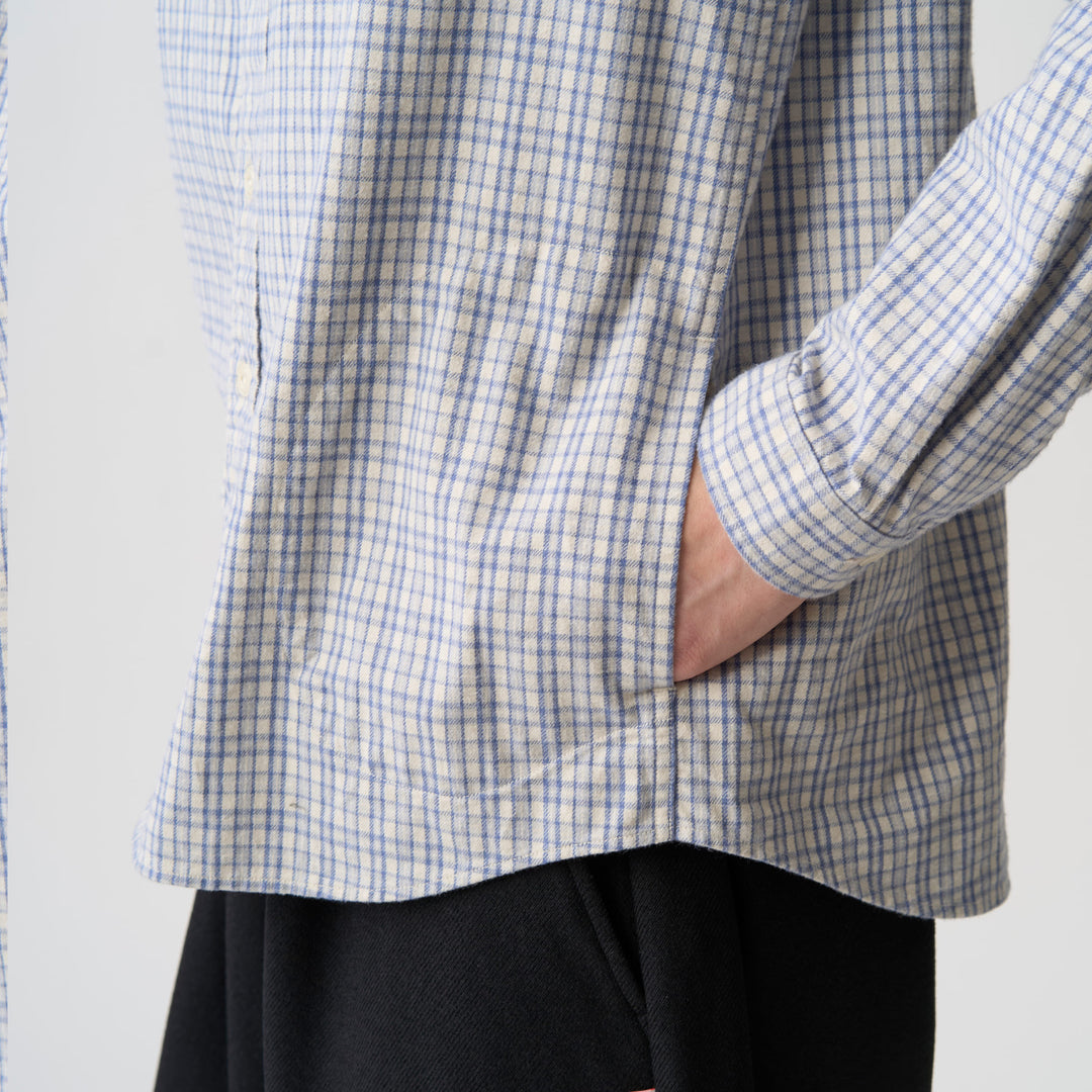 Women's Brushed Twill Band Collar Shirt - Check
