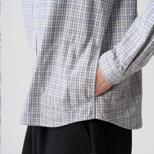 Women's Brushed Twill Band Collar Shirt - Check