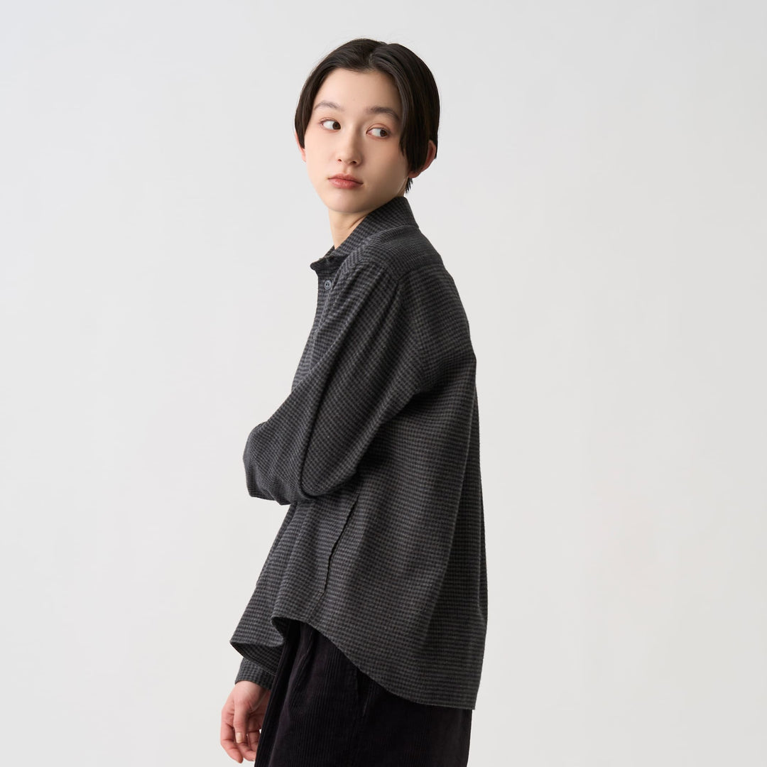 Women's Flannel Round Collar Pullover Shirt - Check