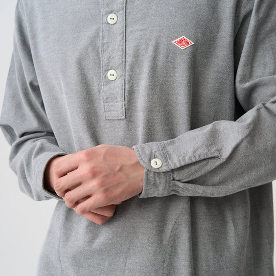 Men's Cotton Flannel Round Collar Pullover Shirt