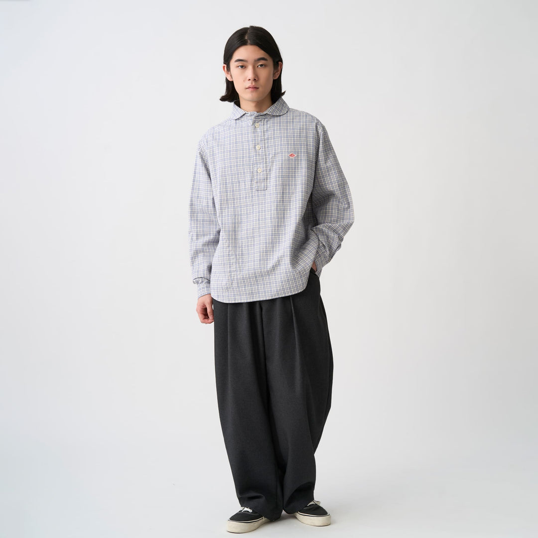 Men's Brushed Twill Round Collar Pullover Shirt - Check