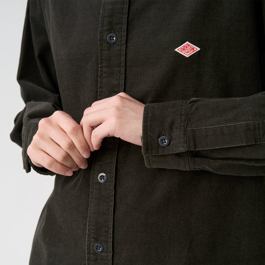 Women's Corduroy Band Collar Shirt