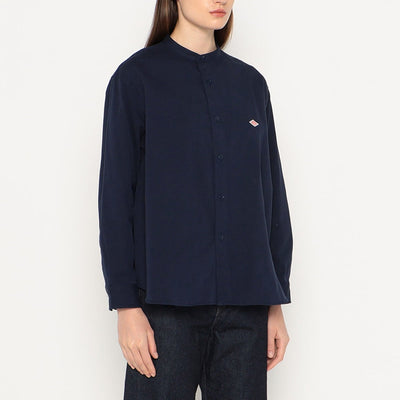 WOMEN'S COTTON TWILL BAND COLLAR SHIRT