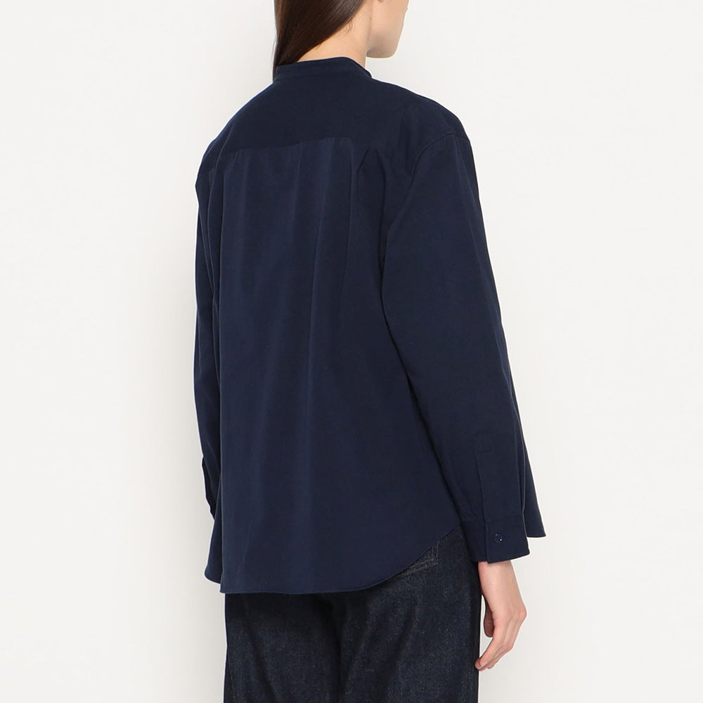 WOMEN'S COTTON TWILL BAND COLLAR SHIRT