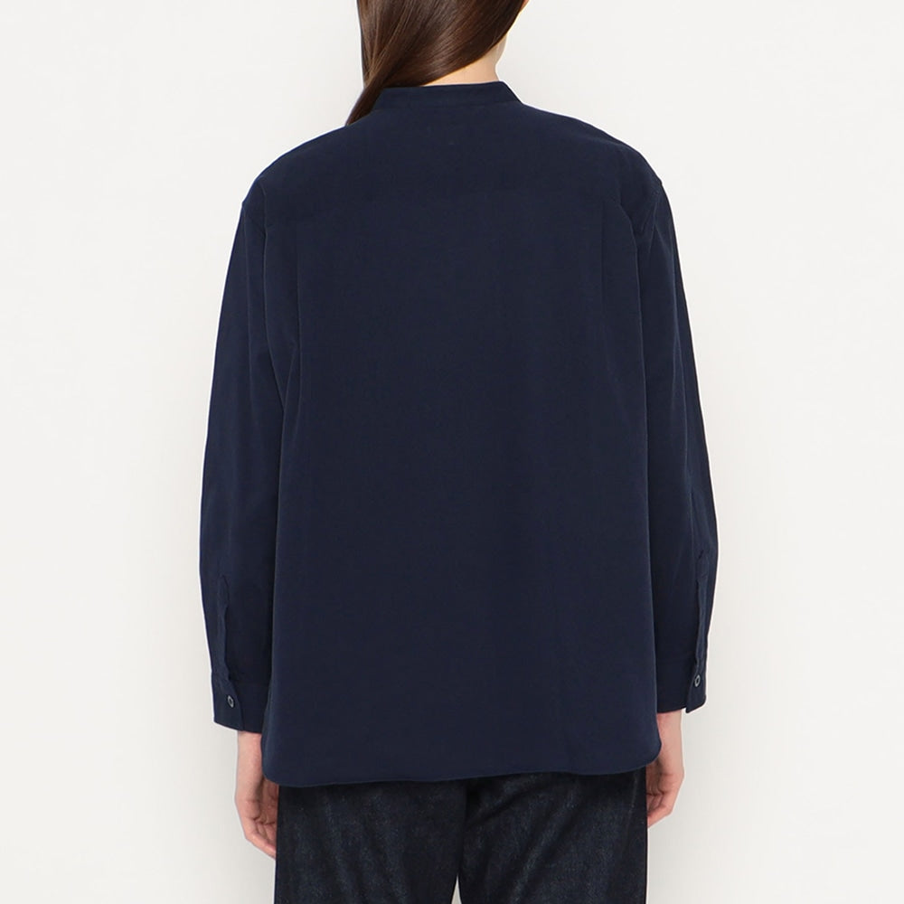 WOMEN'S COTTON TWILL BAND COLLAR SHIRT
