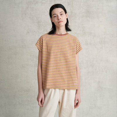 WOMEN'S STRIPE DOLMAN SLEEVELESS T-SHIRT