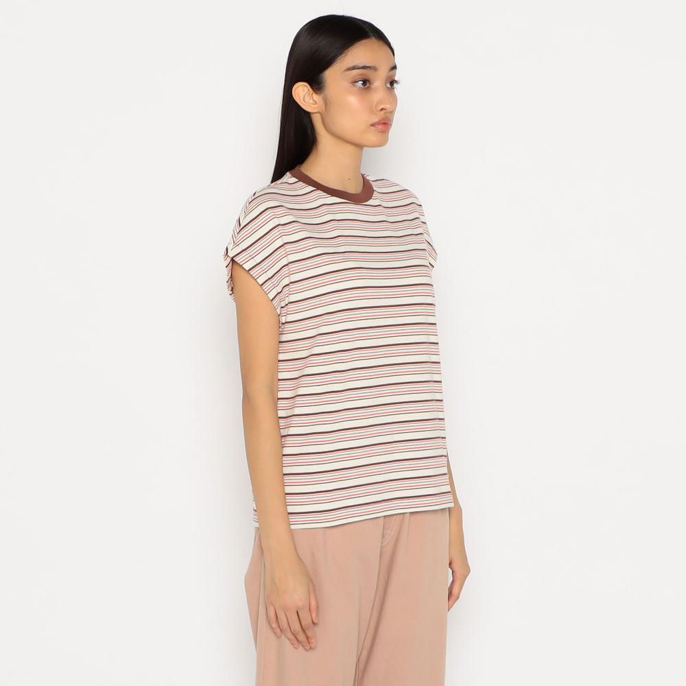 WOMEN'S STRIPE DOLMAN SLEEVELESS T-SHIRT
