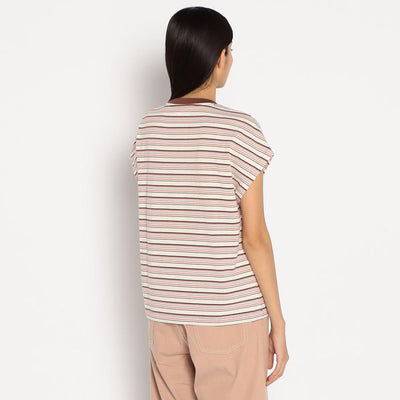 WOMEN'S STRIPE DOLMAN SLEEVELESS T-SHIRT