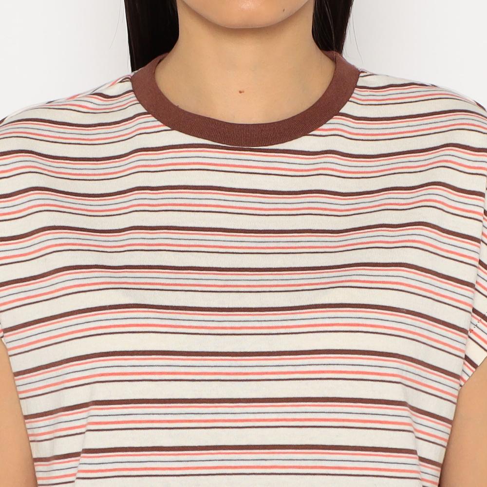 WOMEN'S STRIPE DOLMAN SLEEVELESS T-SHIRT