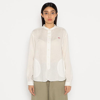 WOMEN'S LINEN BAND COLLAR SHIRT L/S