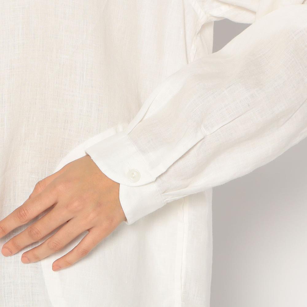 WOMEN'S LINEN BAND COLLAR SHIRT L/S