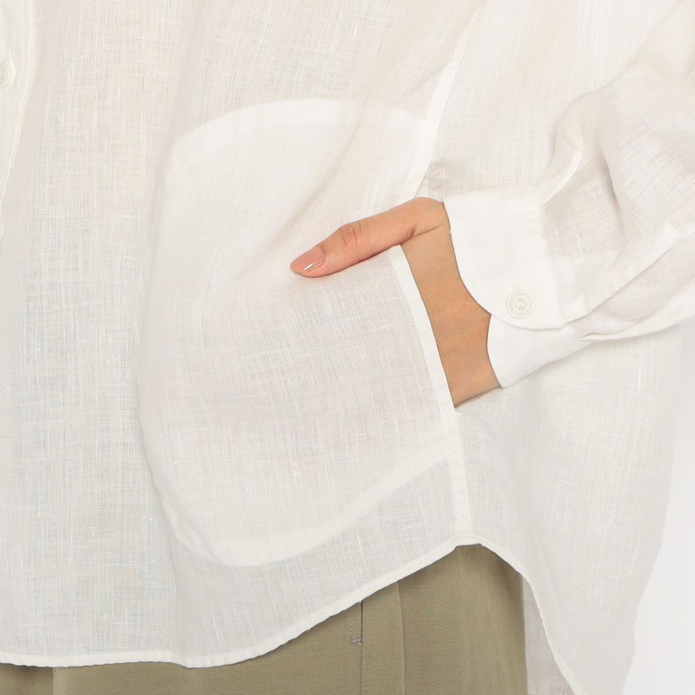 WOMEN'S LINEN BAND COLLAR SHIRT L/S