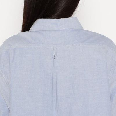 WOMEN'S PLAIN OXFORD ROUND COLLAR PULLOVER SHIRT S/S