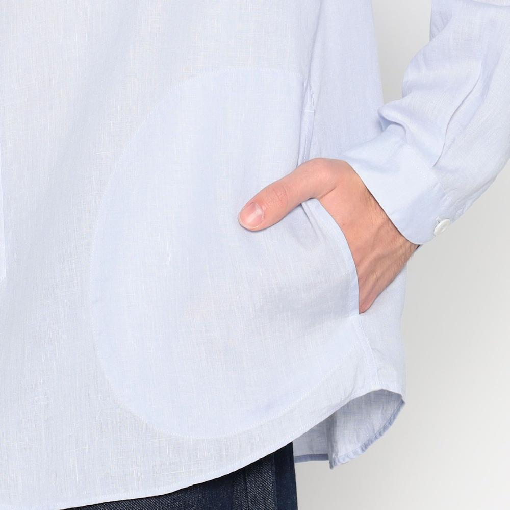 MEN'S LINEN BAND COLLAR SHIRT L/S