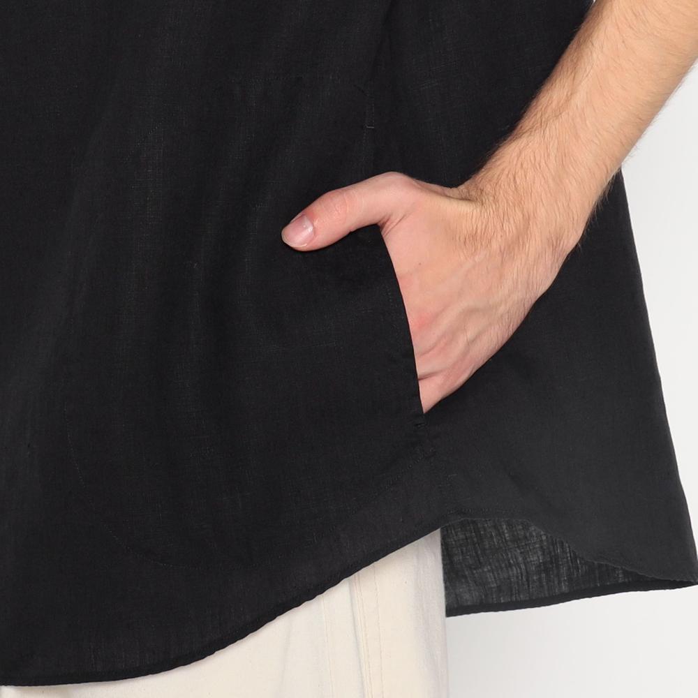 MEN'S LINEN ROUND COLLAR PULLOVER SHIRT S/S
